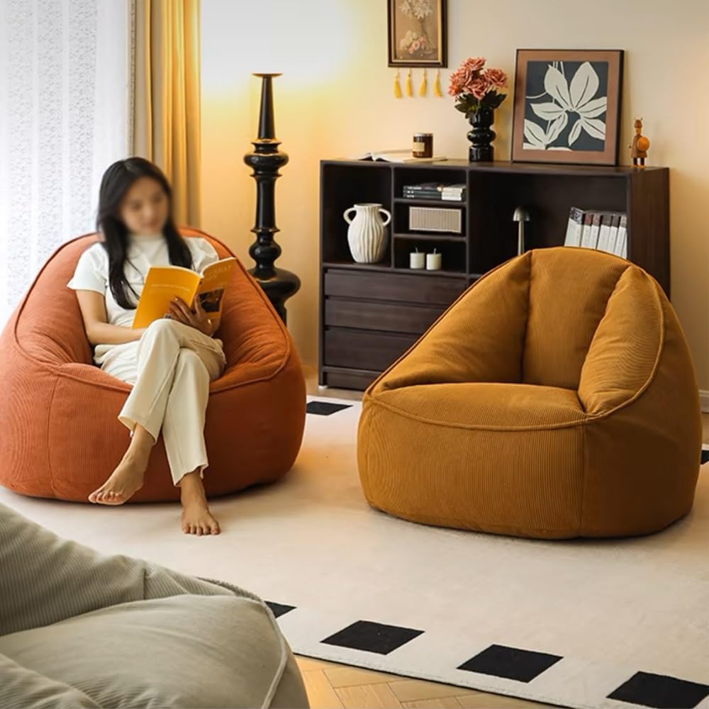 SXBCyan Bean Bag Chair Cover (No Filler) Lazy Sofas Without Filler Corduroy Lounger Seat Bean Bag Pouf Puff Couch Tatami Living Room Beanbags(Apricot Yellow,Single Cover)