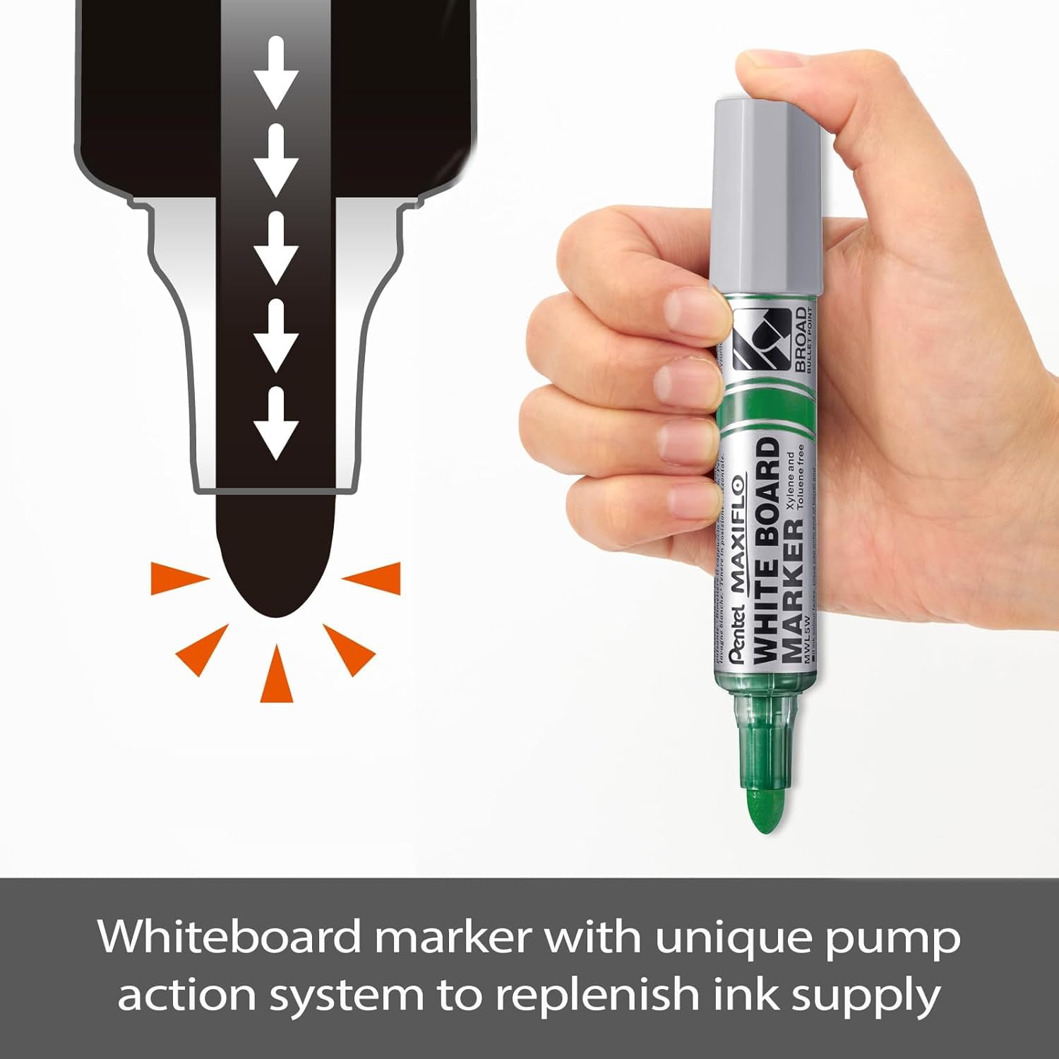 Pentel Maxiflo MWL5W-CX - Rotulador de pizarra blanca (punta cónica ultragrande), color azul