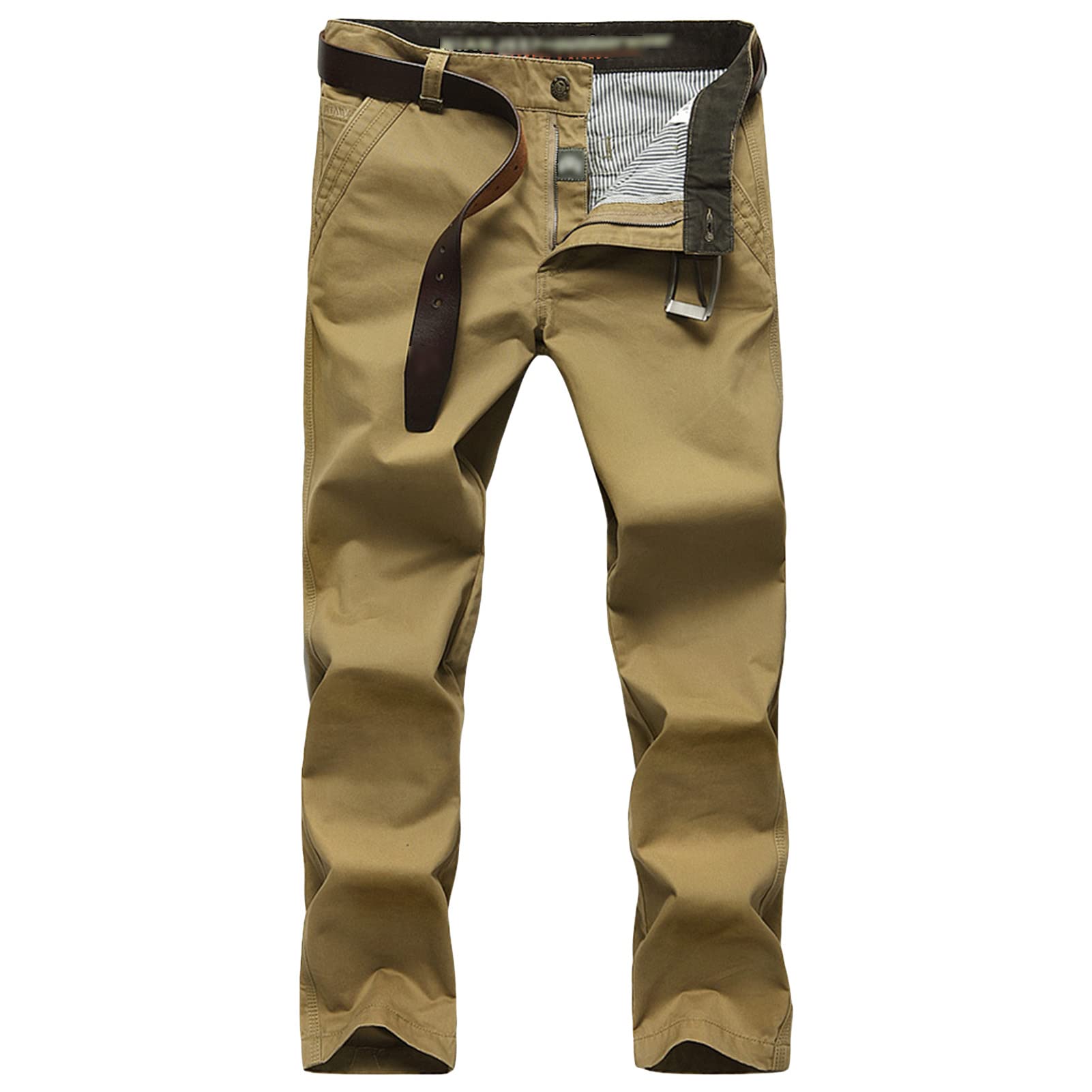 Men Relaxed Fit Casual Cotton Pant Chino Flat Front Classic Straight Pants Lightweight Business Comfort Trousers (Khaki,36)