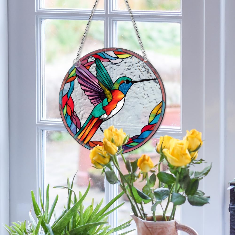 HOTIYOK Colourful Hummingbirds Acrylic Window Hangings Stained Glass Panels Window & Wall Decor for Indoor, Ideal Housewarming Gift Home Decor for Grandma Wife Teacher Bird Lover - Image 7