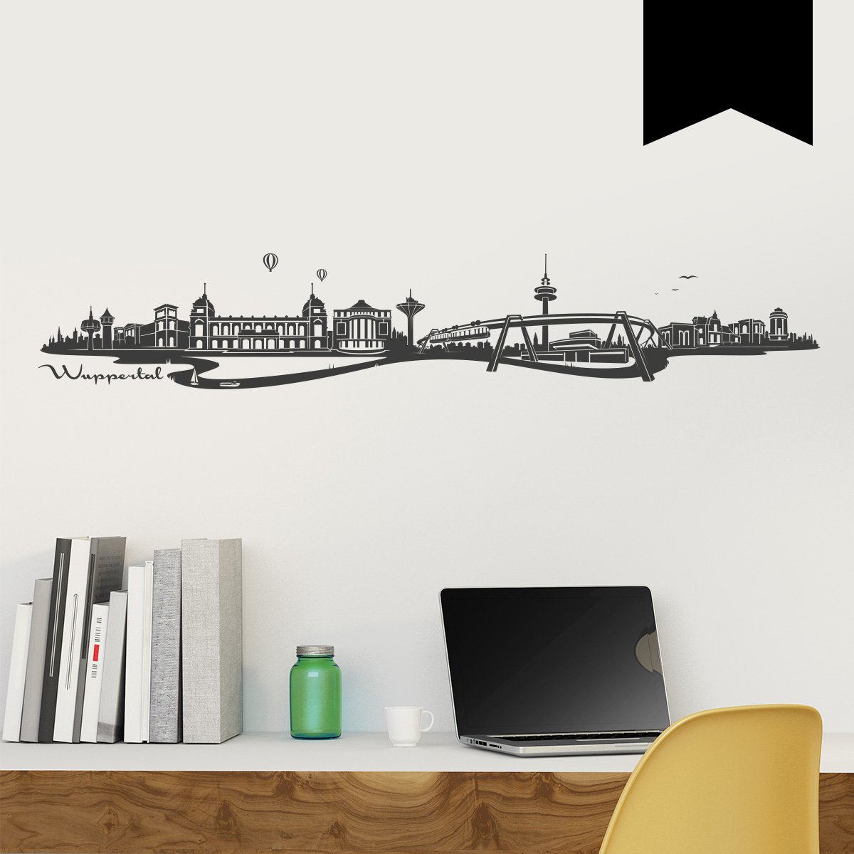 WANDKINGS Wandtattoo „Skyline Aachen“ 80x17 Cm Schwarz – Mit Sehenswürdigkeiten, Selbstklebend