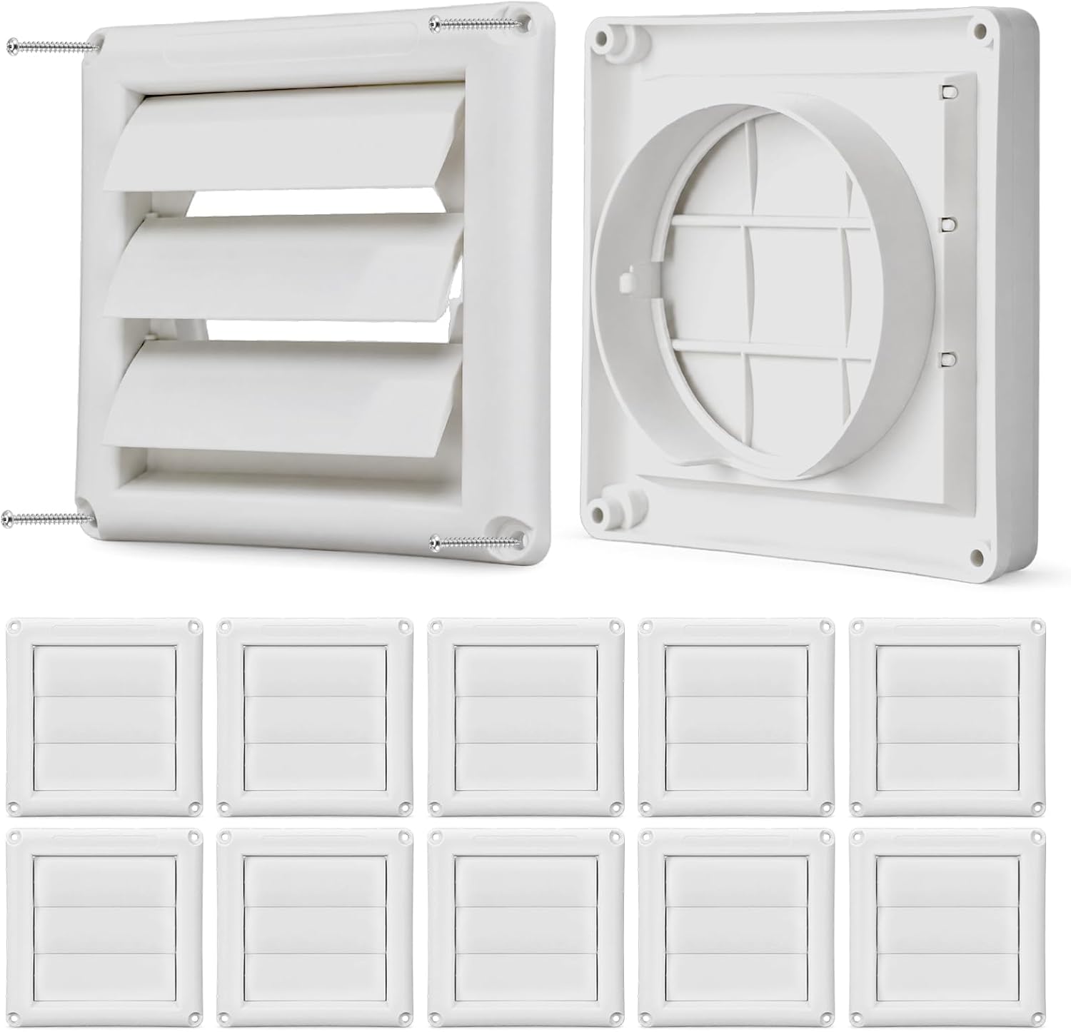 12 Pack Bulk Dryer Vent Cover 4 Inch White Louvered Outside Vent Hood