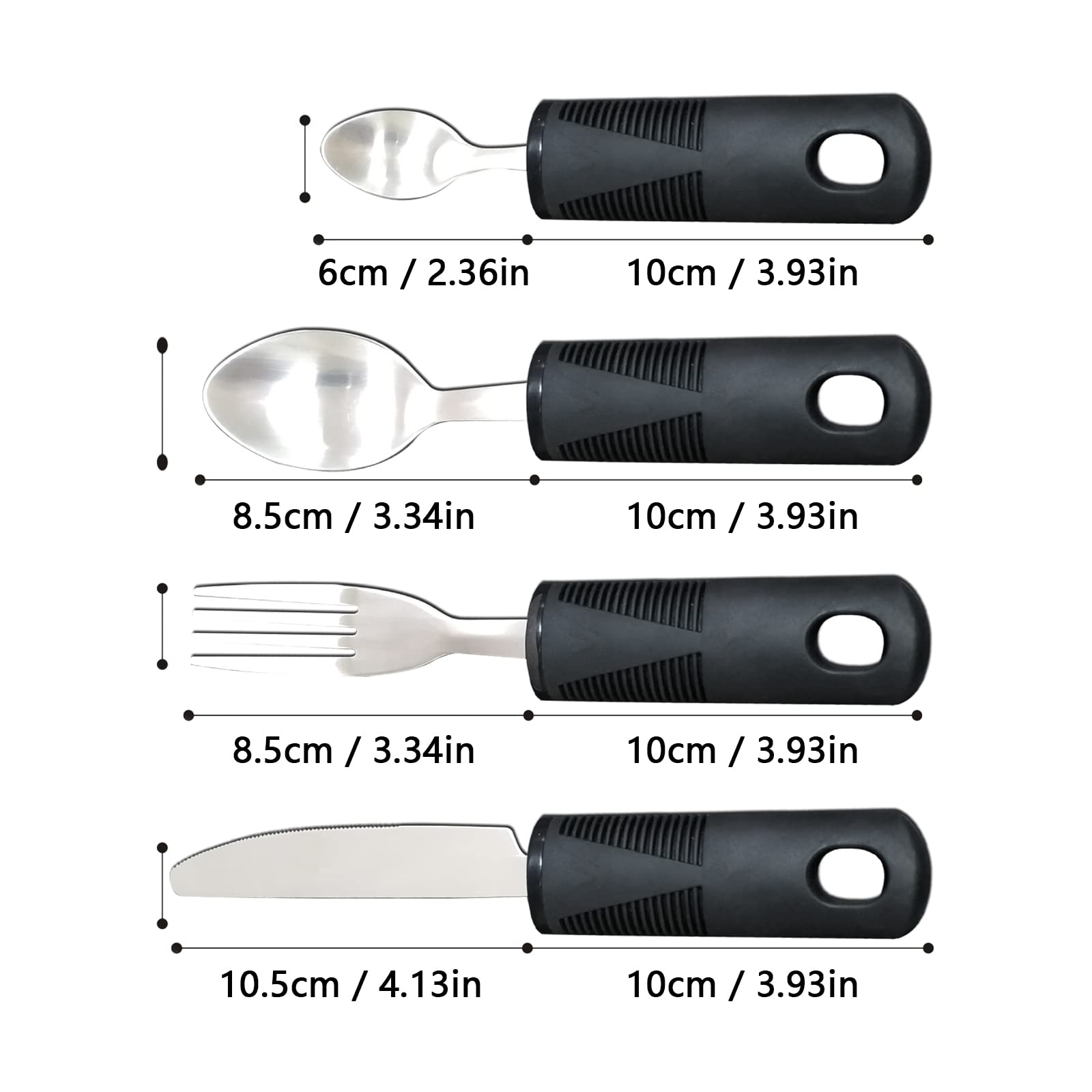 Sztućce Easy Grip, 4 sztuki, antypoślizgowe uchwyty, zestaw sztućców, dla osób starszych z zapaleniem stawów, parkinsonów, osób z ograniczonym ruchem dłoni lub drżącymi dłońmi