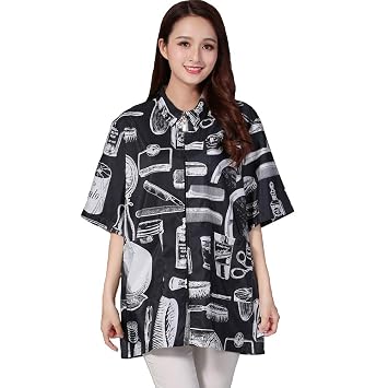 Salon Client Gown Robe Smock Kimono Hair Tools Pattern with Collar Hairdressing Cape Beauty Barber Guest Clothes Barber Jackets Apron Wrap M, Black