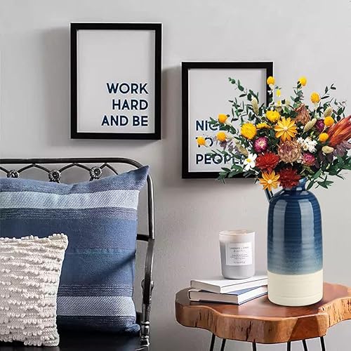 Miniatura 2 de Jarrón de cerámica azul de 12.5 pulgadas para decoración del hogar, florero decorativo grande, florero bohemio de cerámica para flores, florero