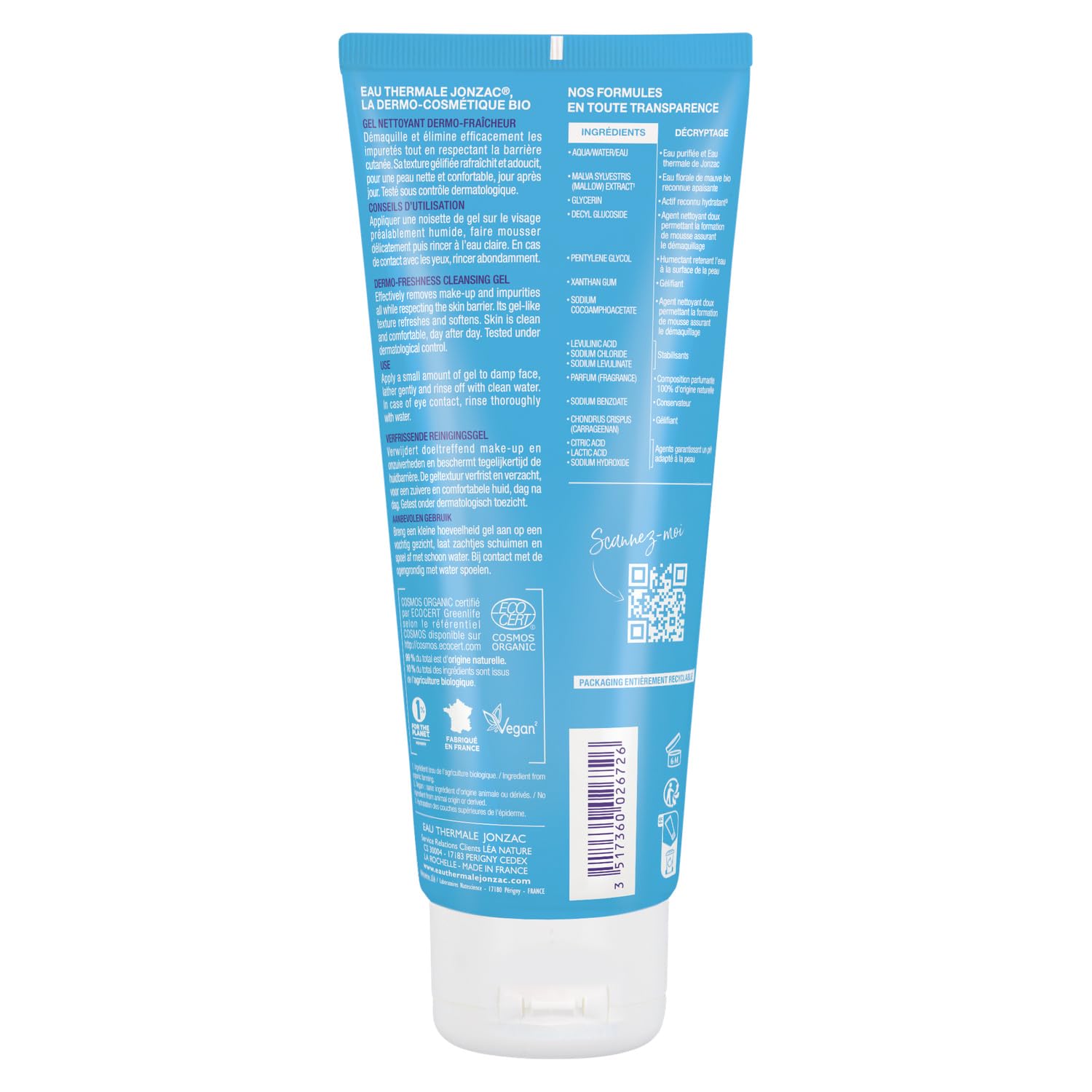 EAU THERMALE Gel Nettoyant Visage Dermo-Fraîcheur - 200 ml - Haute Tolérance pour Tous Types de Peaux, Même Sensibles - Certifié Bio - Fabriqué en France - Lot de 3