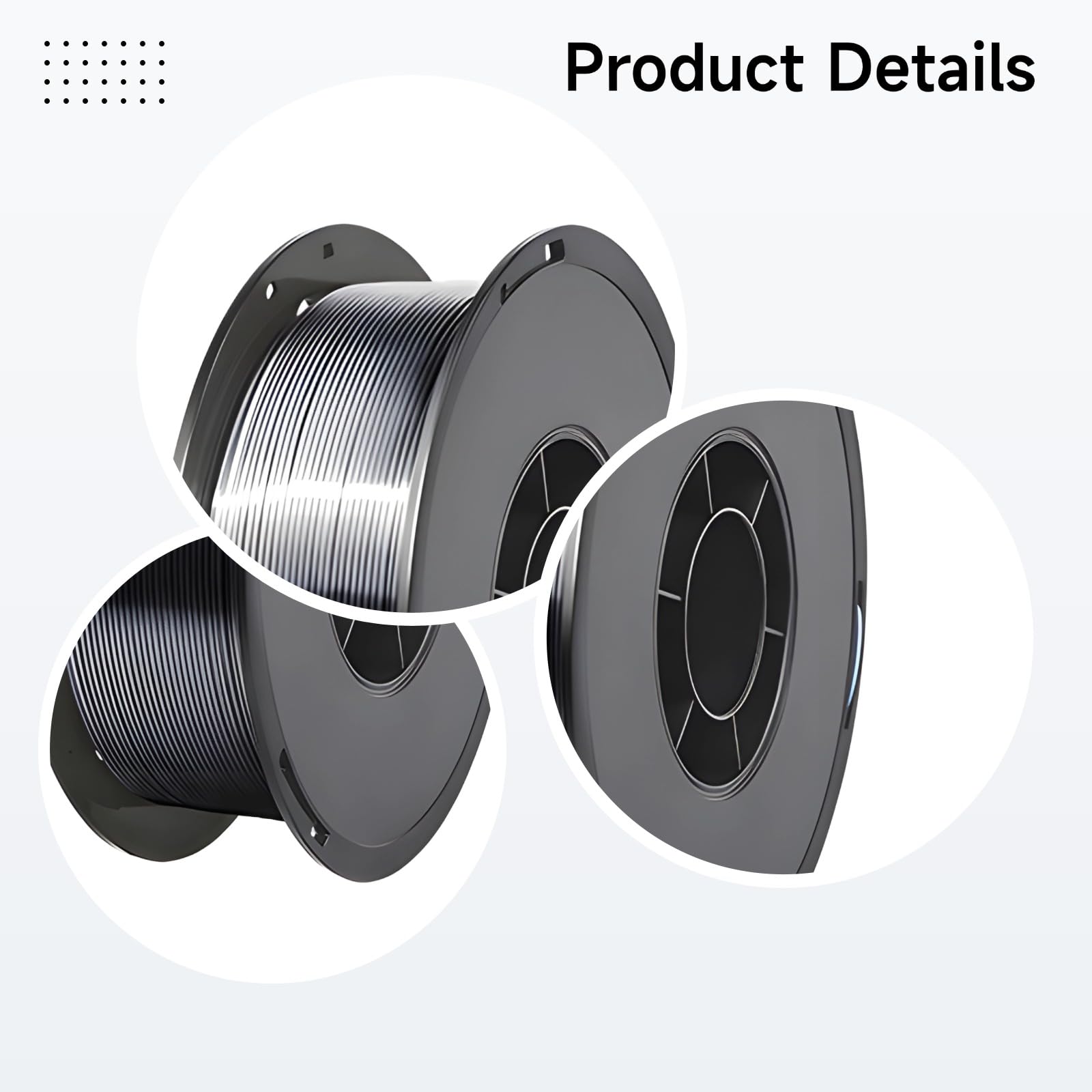 Jedwabny filament PLA 1,75 mm, czarno-szary, schludne uzwojenie, wysoka precyzja tolerancji ± 0,03 mm, niska kurczliwość, bez zatykania, opakowanie próżniowe, dokładność wymiarowa do drukarek 3D FDM