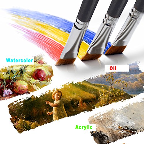 Amagic 9Pcs Filbert Art Paintbrush Set with Storage Container - Anti-Shedding Synthetic Nylon with Long Handle - Paint Brush for Watercolor, Acrylics, Ink, Gouache, Oil, Tempera