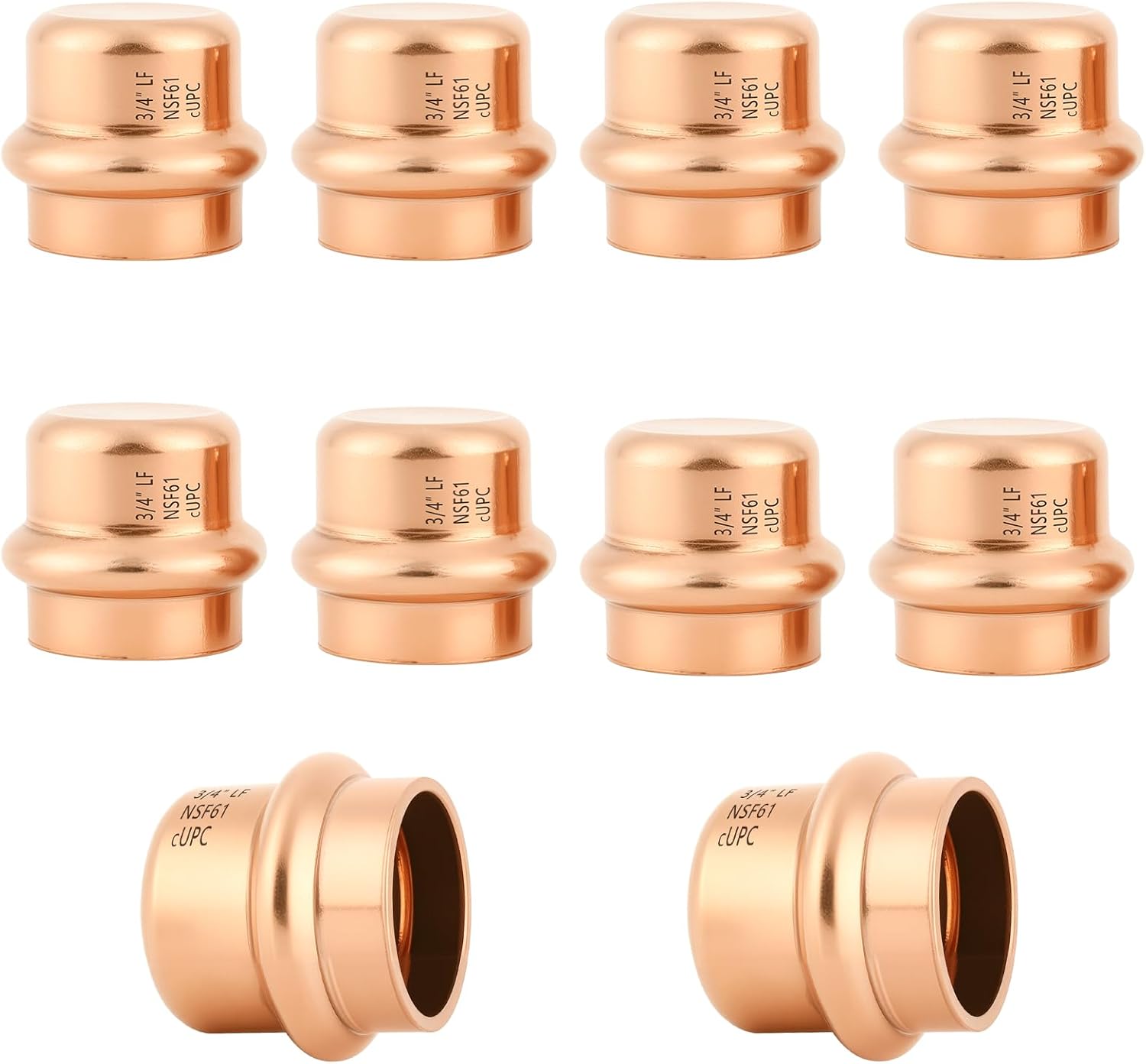 10-Pack YVSKM 3/4" Copper Press Cap, Lead-Free Copper Pipe Fitting End Cap for Press Plumbing Systems, Hot & Cold Water, Potable Water Applications