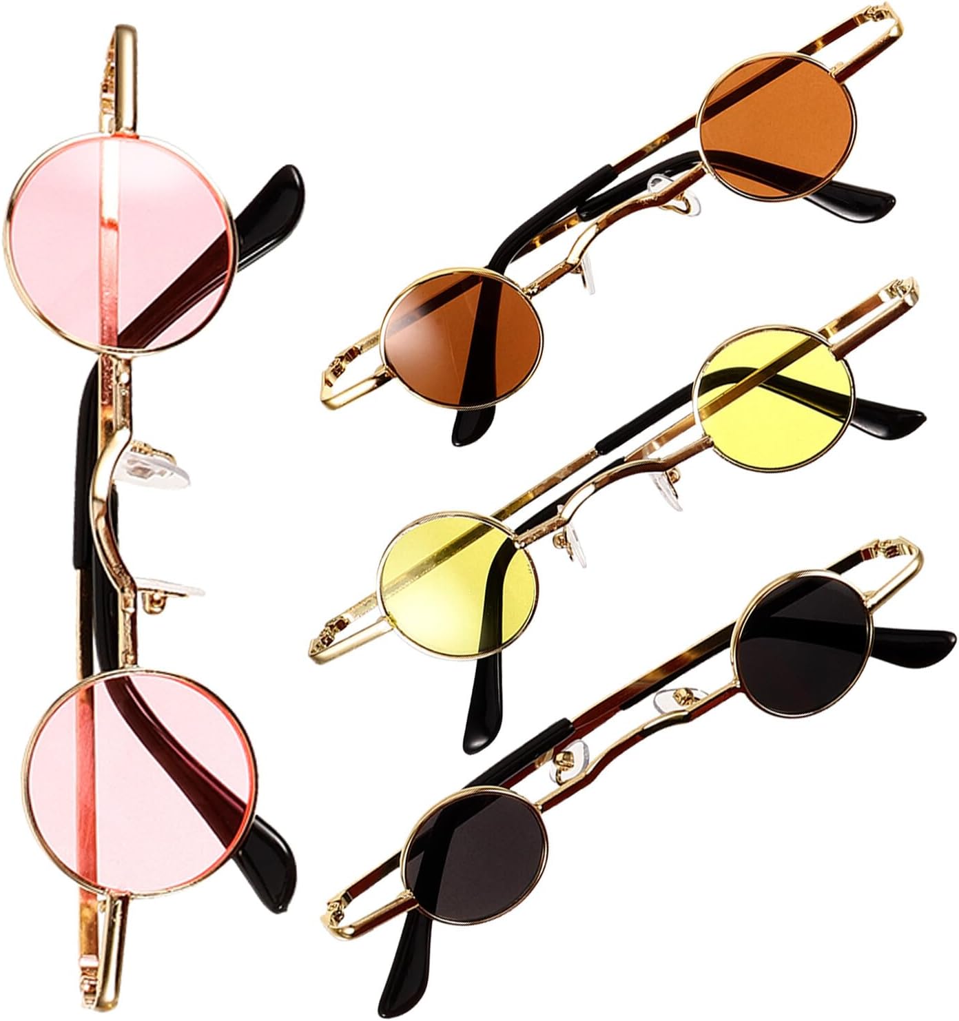 ARTIBETTER Small round Metal Frame Sunglasses for Women, Retro Vintage Mini Circle Eyewear, Trendy Summer Tinted Sun Glasses with Gold Frame for Outdoor Use