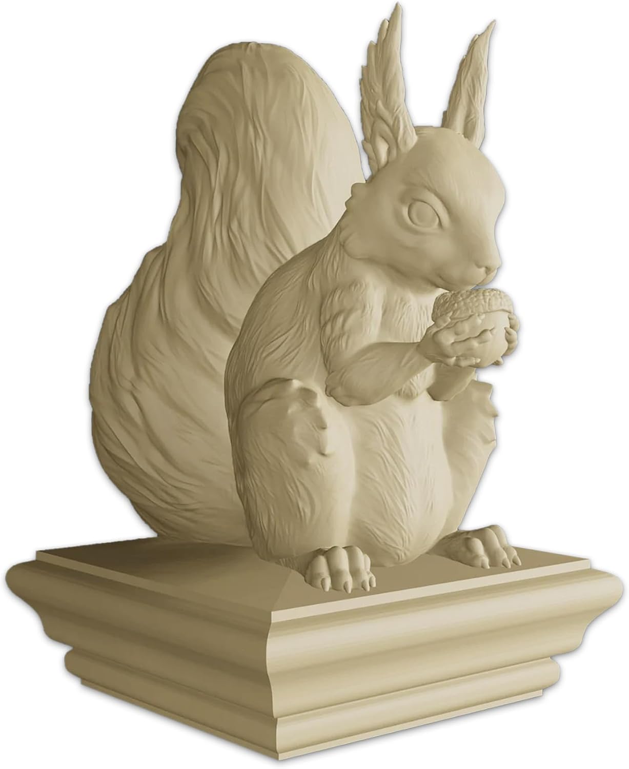 Wooden Squirrel Newel Post Cap Statue, Wood-Carved Post Finial Topper for Staircase Pillars, Porch or Deck Columns, Rustic Cottage Garden Décor, Bedpost Finial, 8"