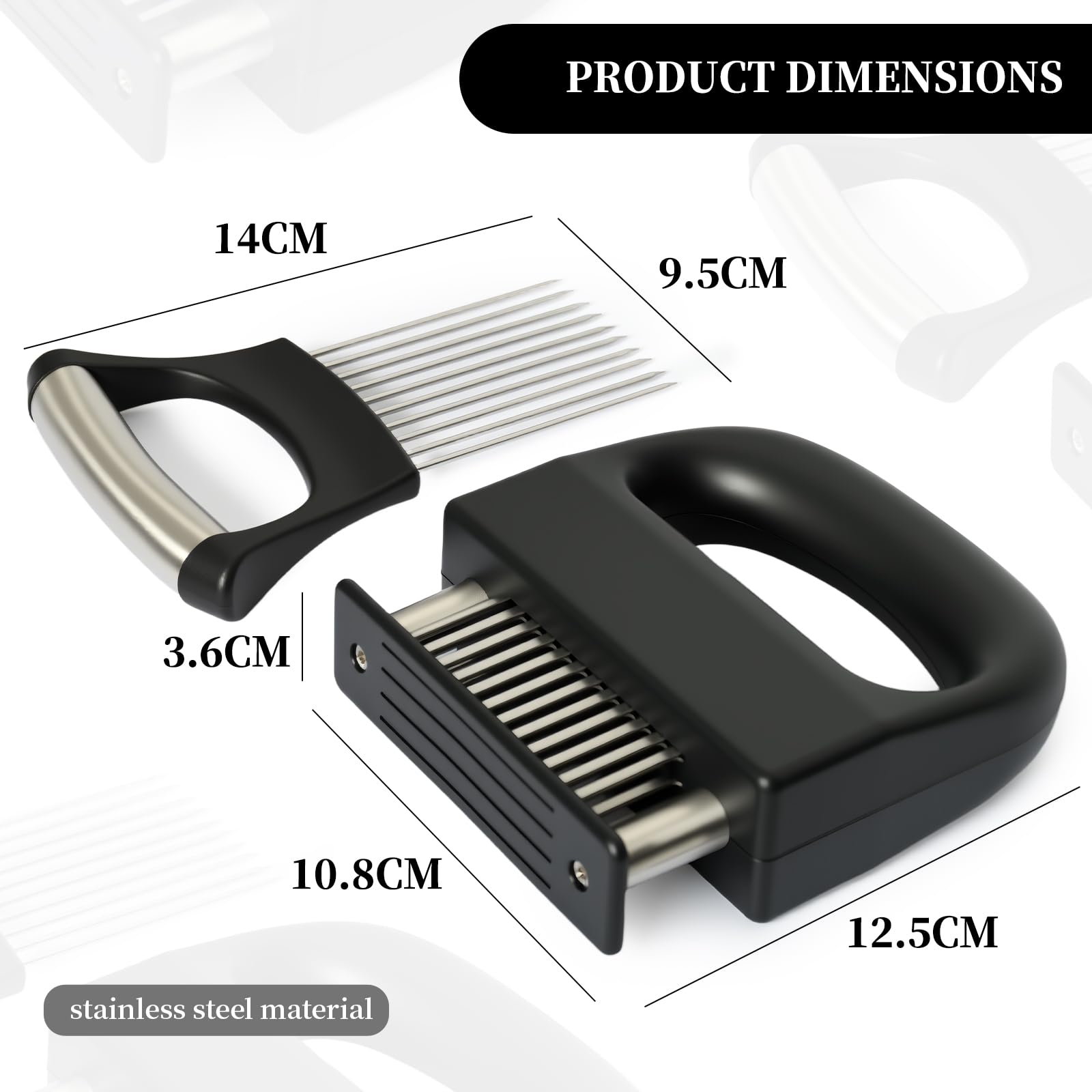 Juego Combinado de Ablandador de Carne y Aguja para Cebolla, 2 Piezas, Ablandador de Carne de Acero Inoxidable de 48 Pines, Utensilio de Cocina Multiusos para Carne de Res y Carne