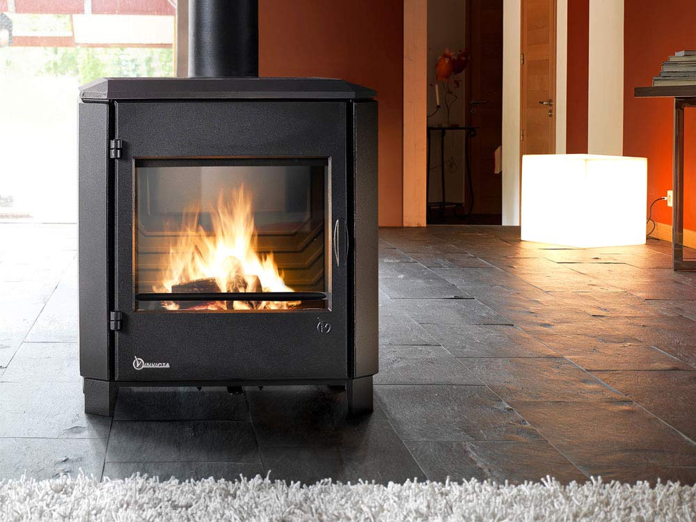 Invicta Poêle à bois en Fonte Carolo Noir 8 kW Surface de Chauffe 40-100 m² Flamme Verte 7 étoiles