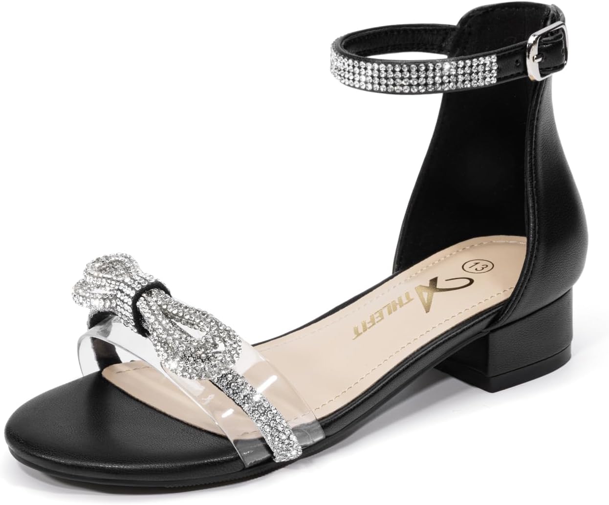 Athlefit Girls Sandals Open Toe Ankle Strap Low Heels Girl Dress Shoes For Toddler Little Big Kid