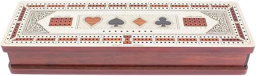 Miniatura 2 de Tabla continua de 3 pistas para cuna en arce y madera de sangre. Símbolos de tarjetas con incrustaciones (trajes) + cajón de almacenamiento para