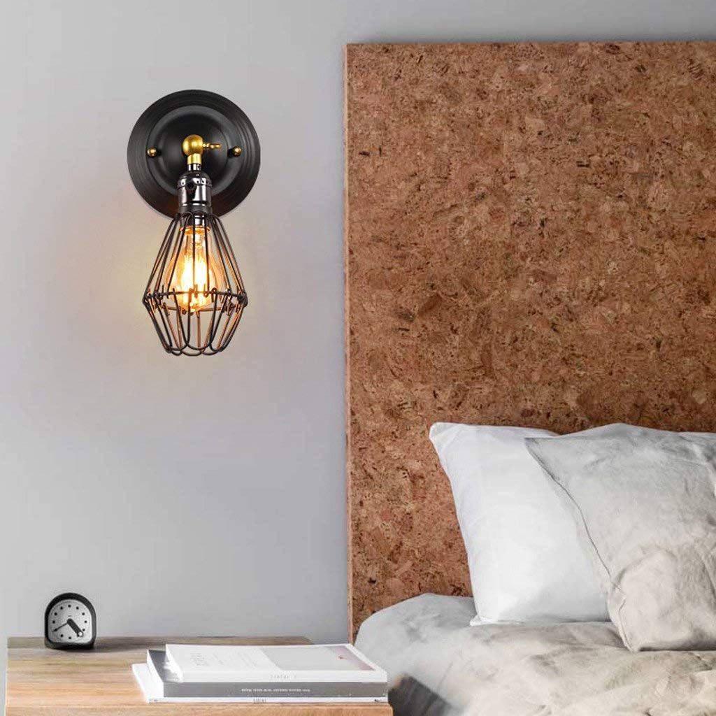 ロフト工業用調節可能なレトロアメリカンビレッジアイアンケージヴィンテージ壁取り付け用燭台寝室ベッドサイドランプキッチン通路バルコニー