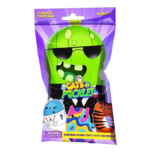 Cats vs Pickles - Mystery Bags - 1pk - 4" Bean Filled Plushies! Collect These as Desk Pets, Fidget Toys, or Sensory Toys. Are You Team Cat or Team Pickle?… - Purple Wave 1pc