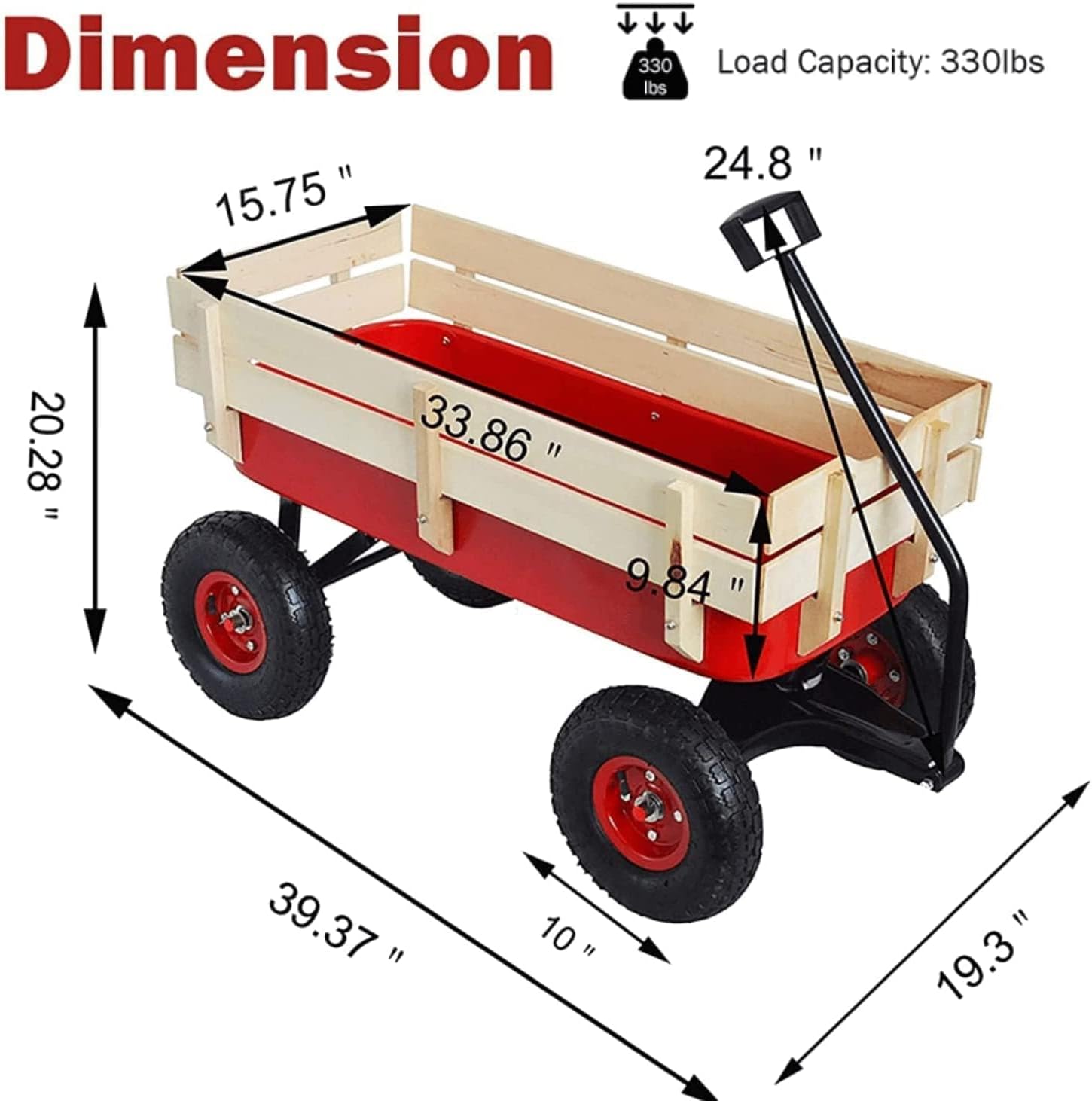 All-Terrain Foldable Wagon | Removable Wooden Side Panels & Steel Bed | Air Tires | Versatile Hauler for Picnics, Garden Activities, Christmas, Various Holidays, Gatherings & Meals | Red