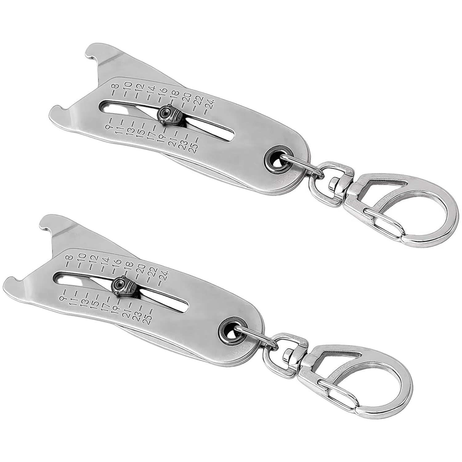 2-Pack Bolt Head & Nut Size Catcher Set, SAE 5/16in-1in & Metric 8mm-25mm Gauge, Portable Keychain Fastener Measurement Tool for Automotive Repair, Engineers, DIY