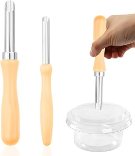 Clay Hole Cutters Straw Puncher Single for Plastic Lids - 2 Pack Stainless Steel Straw Hole Puncher, Lemonade Cup Lid Holes Puncher for Straws, Plastic Holes Wooden Handle Lemonade Cup Lid
