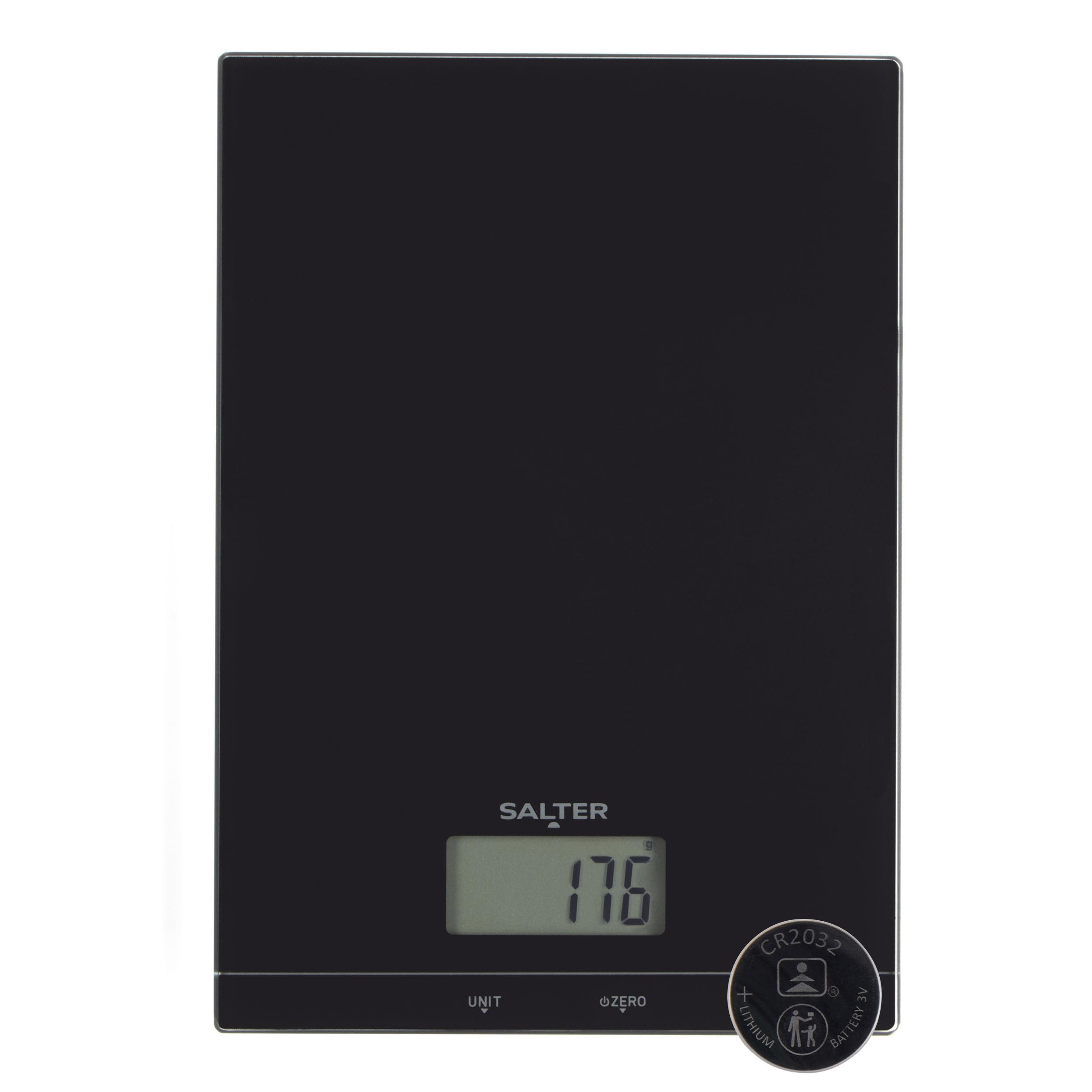 Salter Round Kitchen Scale – Digital Food Weighing Scales for Baking & Cooking, Measures Liquids & Fluids, Easy Read LCD Display, Tare/Zero Function, Slim Compact Design, 5kg Capacity