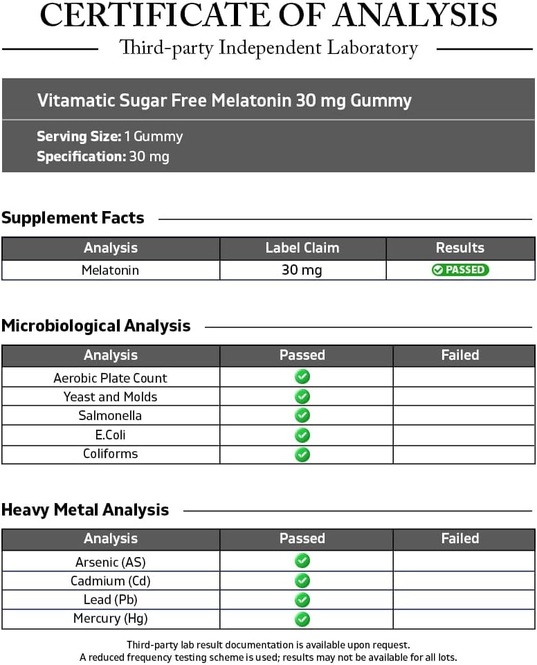 Vitamatic Sugar Free Melatonin 30mg per Gummy - 60 Servings - 60 Vegetarian Gummies - Non-Habit Forming Supplement (60 Count (Pack of 2))