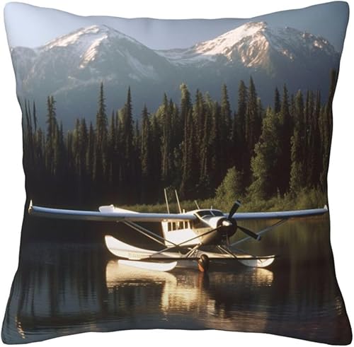 Miniatura 9 de Fundas de almohada con estampado de avión en el lago, funda de almohada de 18 x 18 pulgadas, funda de cojín cuadrada suave y duradera para cama,