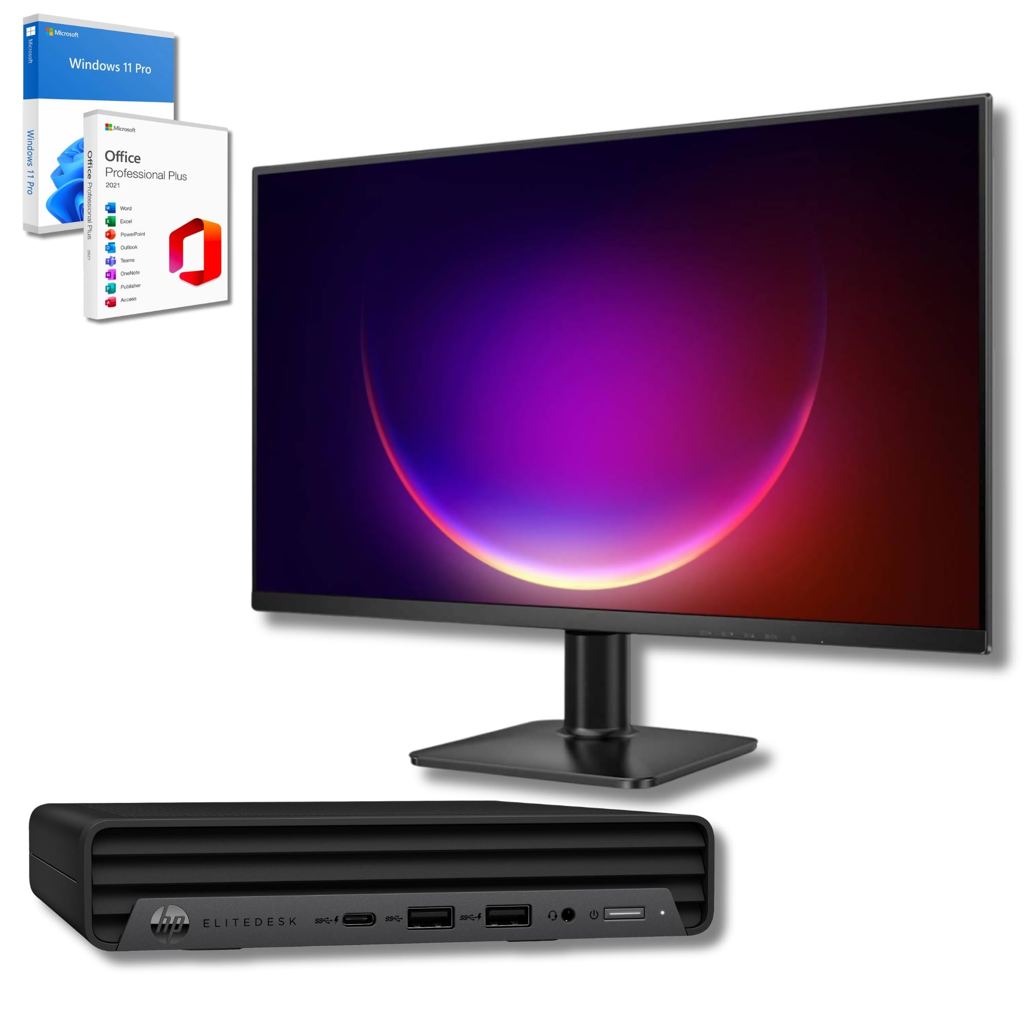 HP Bundle EliteDesk 800 G6 Mini PC | Intel Core i5-10500T | 16 GB RAM | 512GB SSD Nvme Monitor 27” FullHD Win 11 Pro Garanzia 36 Mesi