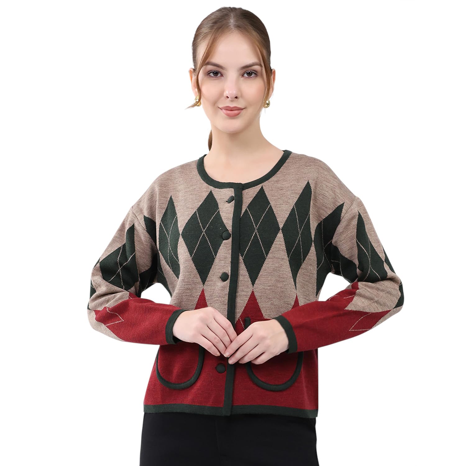 monte carlo Women Regular Fit Self Design Round Neck Side Pocket Button Closure Full Sleeve Winter Cardigan| Sweater for Ladies | Cardigans Sweater for Women's (Pack of 1)-picture-25