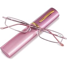 Slim Pen Reading Glasses Blue Light Blocking Metal Readers In Tube Case Superlight Spring Hinge Pocket Portable Eyewear Thin Travel Eyeglasses 1.0+ 1.5+ 2.0+ 2.5+ 3.0+