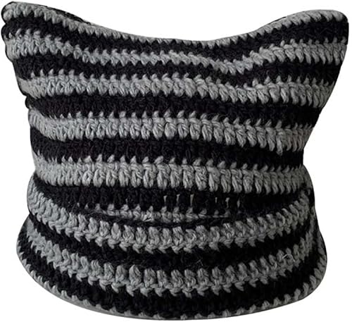 Lindo gorro de punto para mujer, suéter de lana cálida para otoño e invierno con protección para orejas de gato