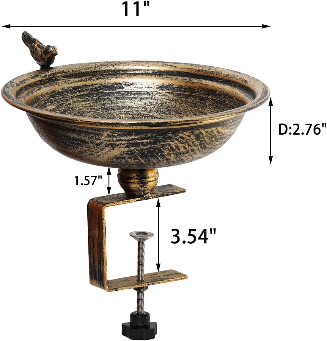 HLQMFHT 11 Inchs Diam Deck Bird Bath,Metal Bird Bath for Deck Railing,Bird Bath Deck with Removable Sturdy Steel Clamp, Outdoor Garden Decor