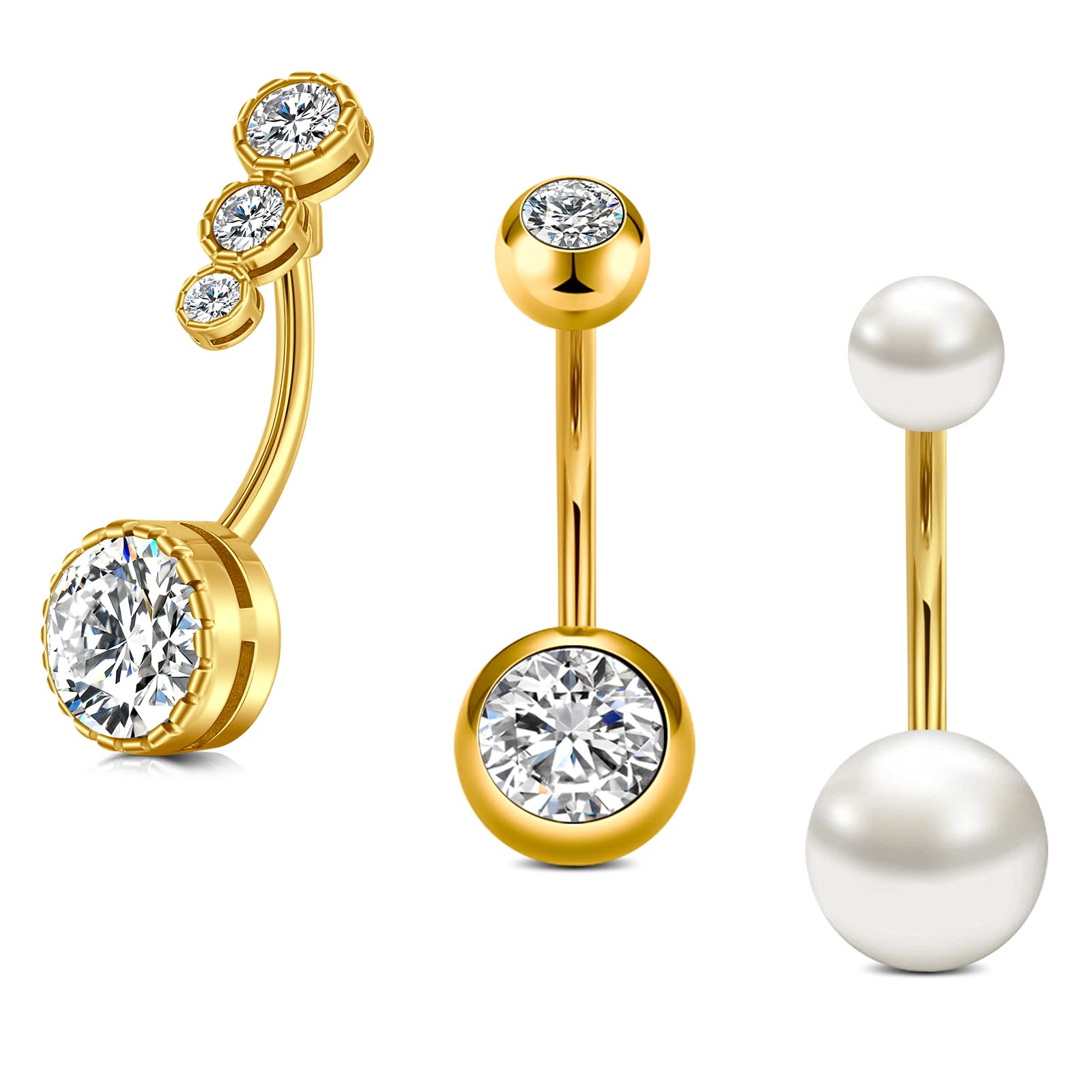 VCMARTBelly Button Rings Navel Bars Pack 12mm Surgical Steel 14G Piercing Jewellery Crystal Pearl