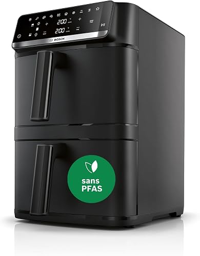 Bosch Friggitrice ad Aria Serie 6, XXL Doppio Cestello 12L, 2 Cestelli da 6L con Funzione SYNC, 6 Programmi Preimpostati, Rivestimento 100% Ceramica Non Tossico, Interno In Metallo, Nero, MAFD661B0 - 1