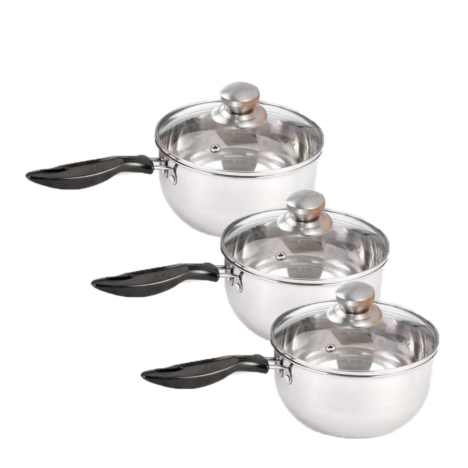 LUSKSk 3 Piece Stainless Steel Pans Set, Induction Pot and Pan Set with Glass Lids, Includes 16cm, 18cm & 20cm Saucepans, Cookware Set Compatible with Induction, Gas and Electric Hobs (3 piece-2)