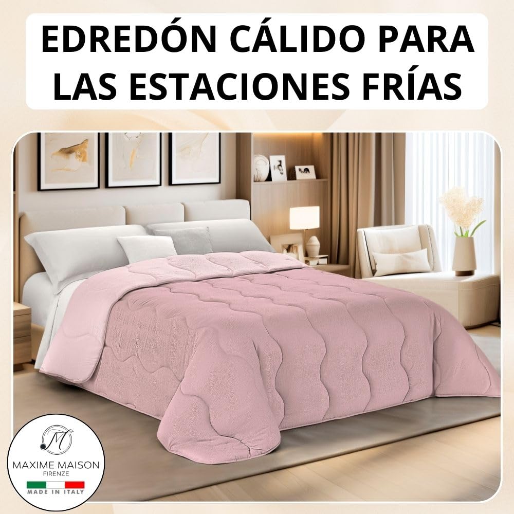 MAXIME MAISON - Colchas Cama 150 Modernas (245x265cm) Colcha de Invierno (300 gr/mq) Coloración Doble Cara, Cubre Cama en Microfibra Suave Made in Italy (Rosa/Rosa Claro) Colcha Cama 180