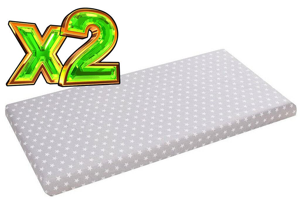 Pack of 2 fitted sheet jersey stretchy fit junior bed 160x80 Small Stars on Grey