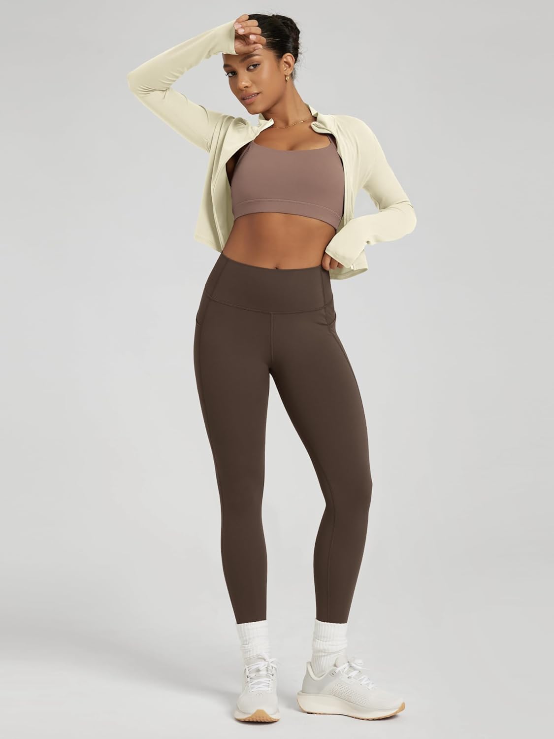 ODODOS Women's Full-Zip Athletic Jacket Cloud Feeling Soft Long Sleeve Slim-Fit Running Gym Workout Yoga Cropped Tops