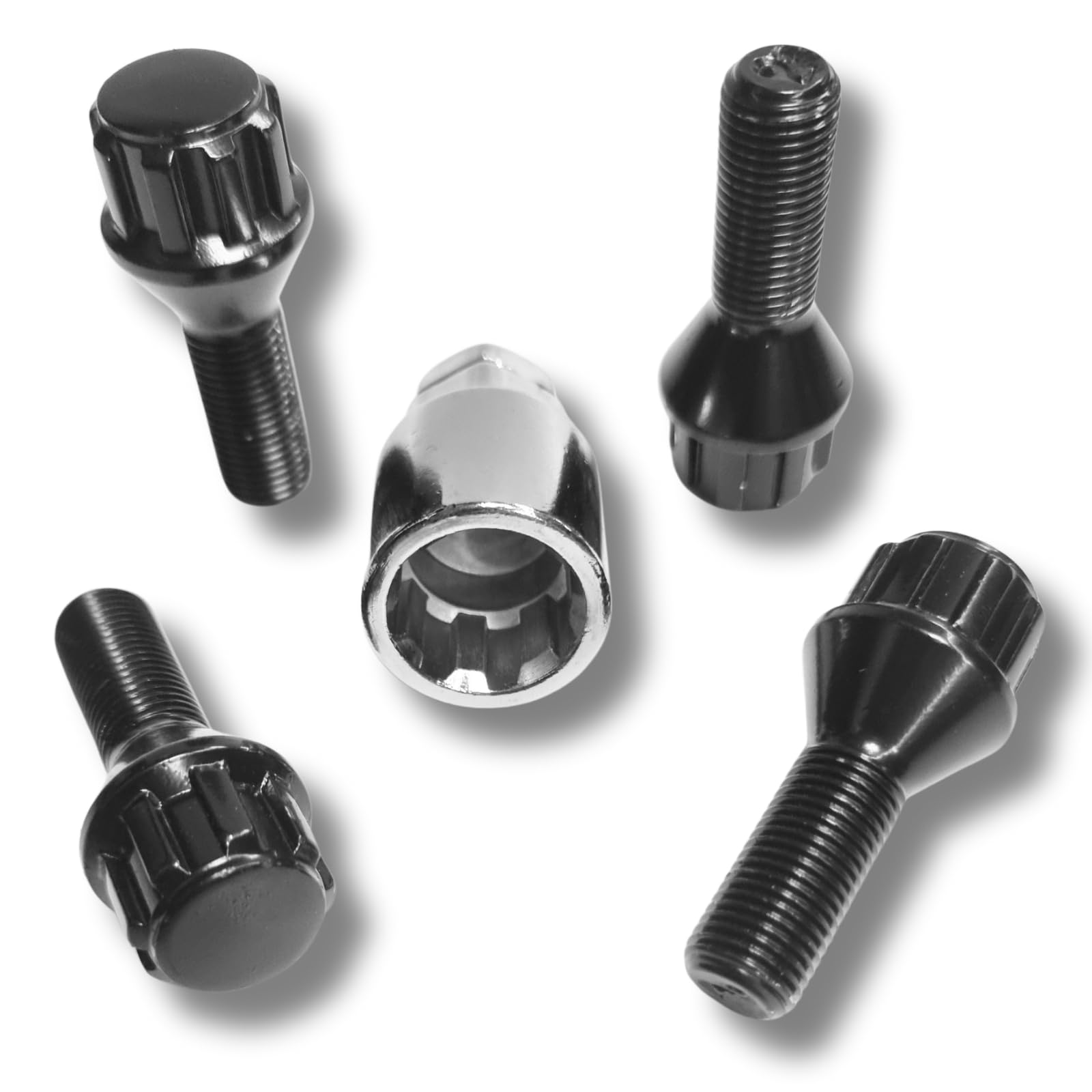 Felgenschloss M12x1,25x27mm Kegelbund 60° kompatibel mit Alfa Romeo Fiat Ford Jeep Lancia Maserati schwarze Felgenschlösser in Set Felgensicherungen Radsicherungen Radschrauben Radbolzen Schrauben