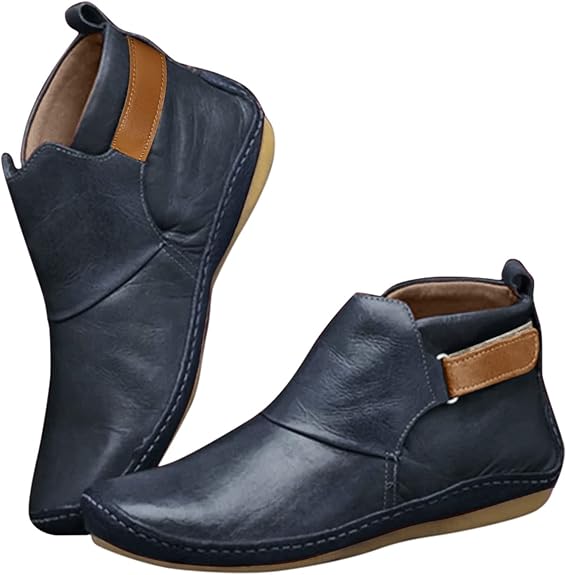 Womens Black Ankle Boots Size 7 Flat Leather Comfortable Color Ankle