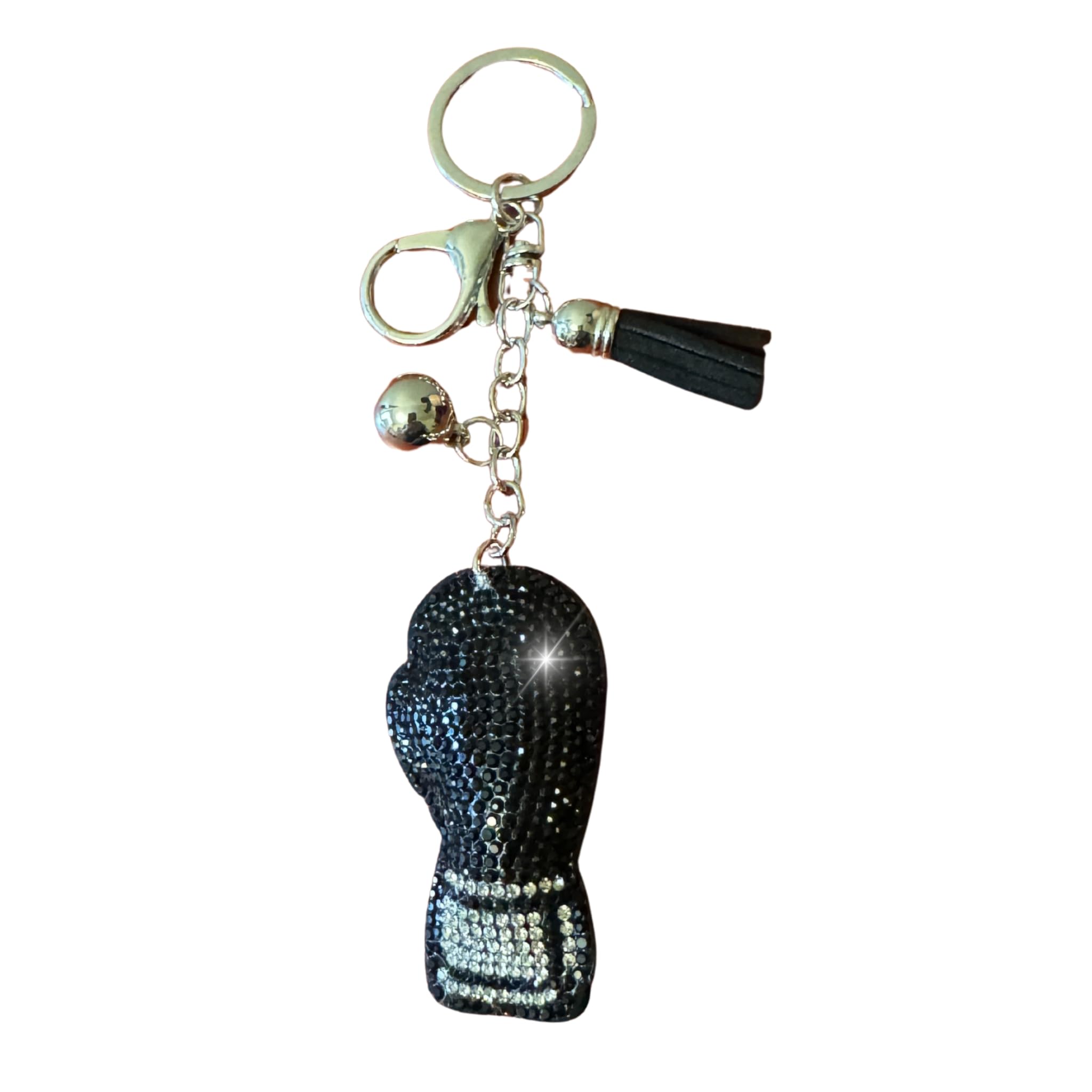 Popfizzy Rhinestone Keychains for Women and Girls, Bling Bag Charm, Sparkle Purse Charm, Backpack Charms, Gifts for Women, Boxing Gloves (Silver), Large