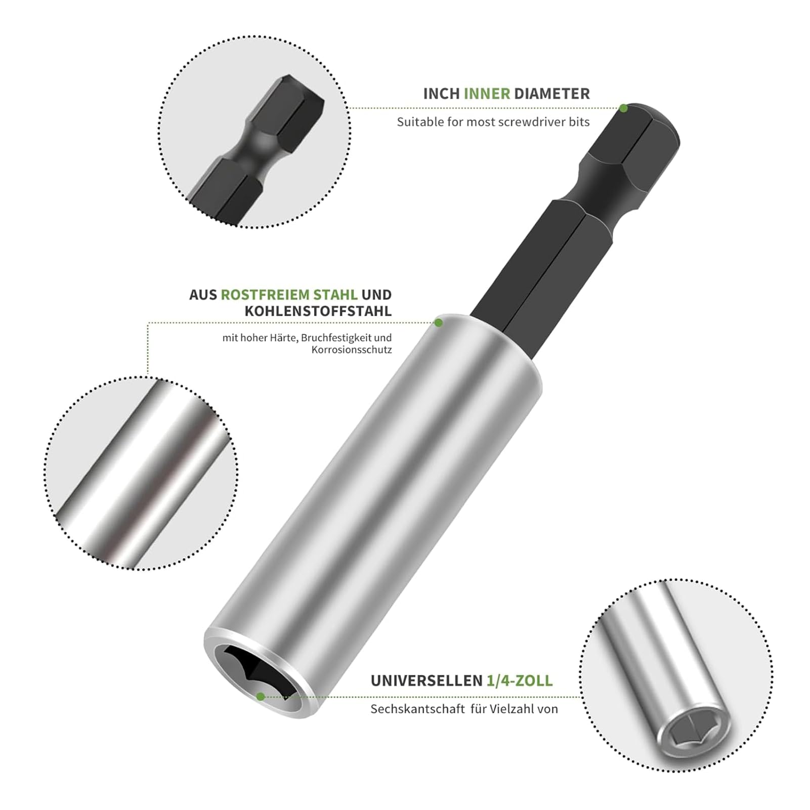 5 Pezzi Supporti Magnetici per Punte, Punta Professionale da 1/4 Pollice, Supporto per Punte in Acciaio Inossidabile da 60 mm, Compatibile con Chiavi a Percussione