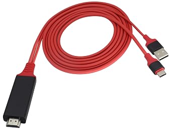 Phone and Tablet 1080P HDTV Mirroring Cable 2 in 1, HD HDMI Male to 2 USB A Female/Male Cable,1080P/60HZ HDMI HDTV Cable, Used in HDTV, Projector, Monitor, etc Type-C, Red