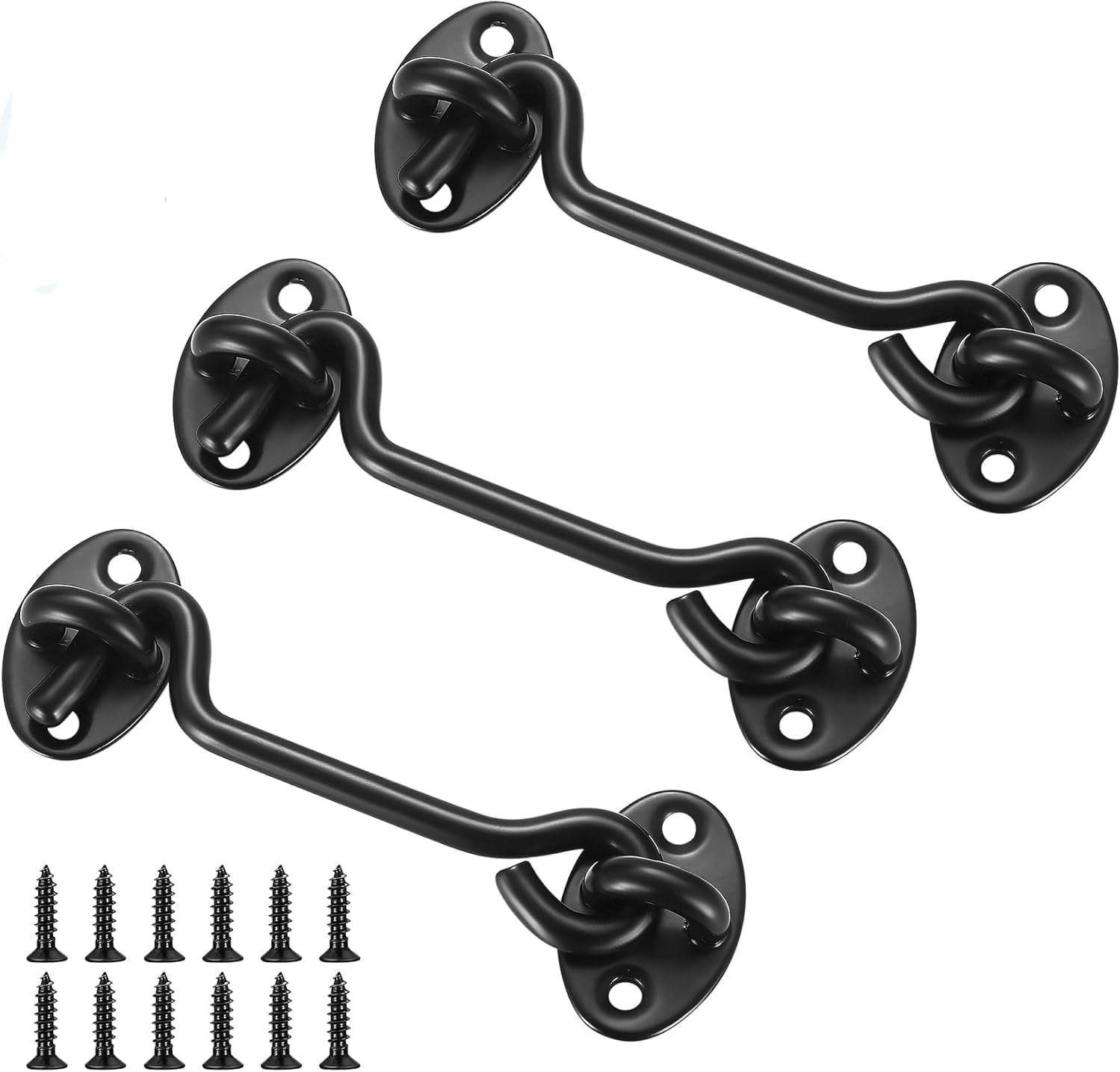 4 Inch Hook and Eye Latch, Black Cabin Hook Stainless Steel Heavy Duty Gate Latch with Screws for Cabinet Closet Door Window Garden Brace Gate Door Catch