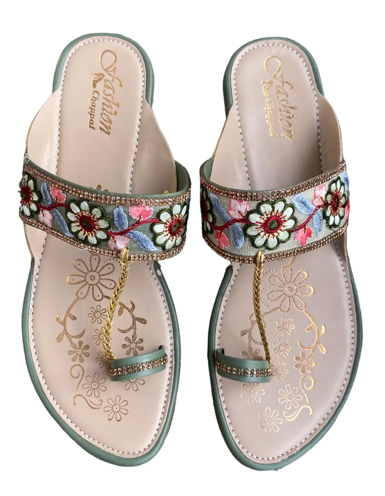 TREXXY Kolhapuri Embroidered Chappal for Women | Flat Fashion Sandals | Ethnic Slippers for Girls | Ethnic Flat Sandals | Toe-Ring Festive Slippers | Slip On Ethnic Flats Chappal |Ethnic Flat Slipper (B0D5JNWGQP) Amazon Price History, Amazon Price Tracker
