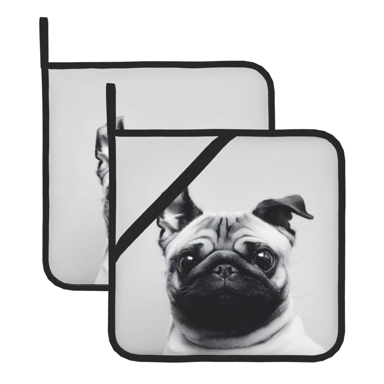 WHJSSF Pug Prints Square Pot Holders - Heat Resistant Kitchen Trivets 2-Pack - Waterproof Covers for Hot Dishes, Oven & Grill with Hanging Loop