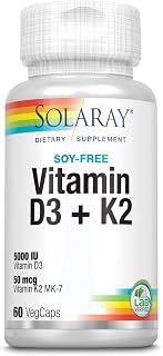Solaray Vitamina D3 + K2 | Favorece la absorción de calcio y apoya al sistema cardiovascular y arterial | Sin Soja, gluten...