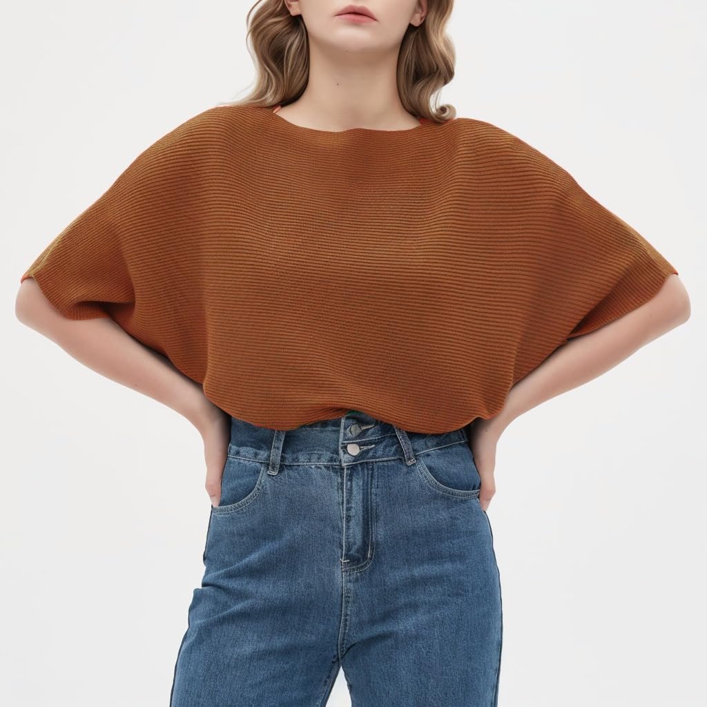 HIGO FASHION Womens Oversized Short Batwing Sleeve Boat Neck Sweater Vest Fall Sleeveless Pullover Knit Sweaters - Image 4