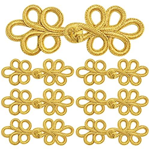 12 Pairs Chinese Knots Frog Buttons Traditional Chinese Style Closure Buttons Fasteners For Diy Sweater Cloak Coat Scarf Cardigan Cheongsam Sewing, Golden, 8.6 X 3.4 Cm #TOP9