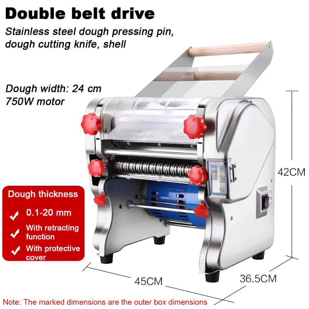 Macchina per Noodles Automatica 2 in 1, Pressa per Noodles in Acciaio Inossidabile Resistente, Spessore Regolabile da 0,1 A 20 Mm, Larghezza del Rullo 24 Cm